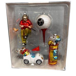 Dept 56 Tiny Trimmings Glass Christmas Ornaments Golf Set Cart Man Bag Ball